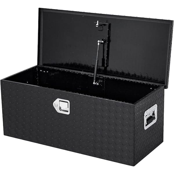 36 in. Black Aluminum Top Mount Truck Tool Box with Sliding Shelf, Side Handle and Lock Keys