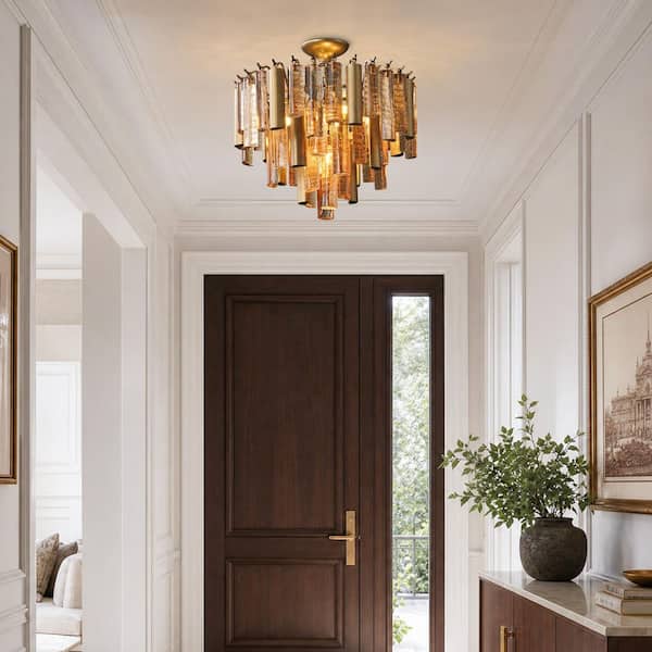 YUYI Vintage Chandelier 18 in. 5-Light Copper-Finish Crystal