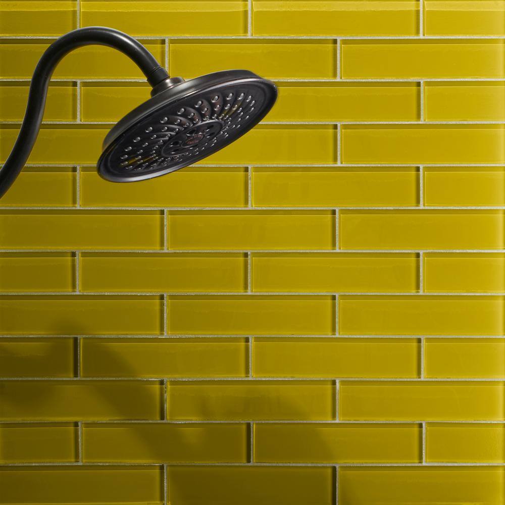 Yellow 2" x 8" Polished Glass Subway Wall Tile