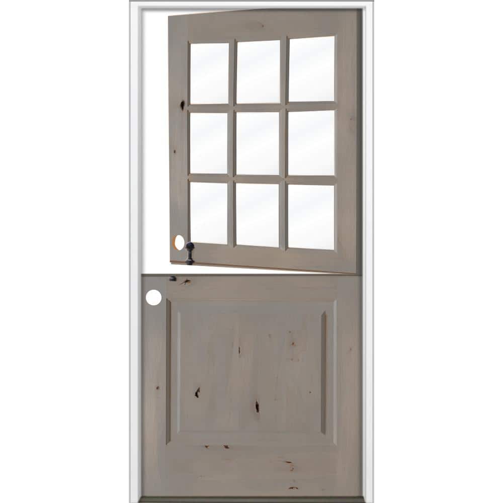 36 in. x 80 in. Farmhouse Knotty Alder Right-Hand/Inswing 9 Lite Clear Glass Grey Stain Dutch Wood Prehung Front Door price history on PriceWatchPro
