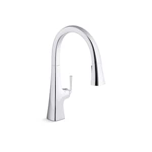 Graze Single-Handle Pull Down Sprayer Kitchen Faucet with Konnect and Voice-Activated Technology in Polished Chrome