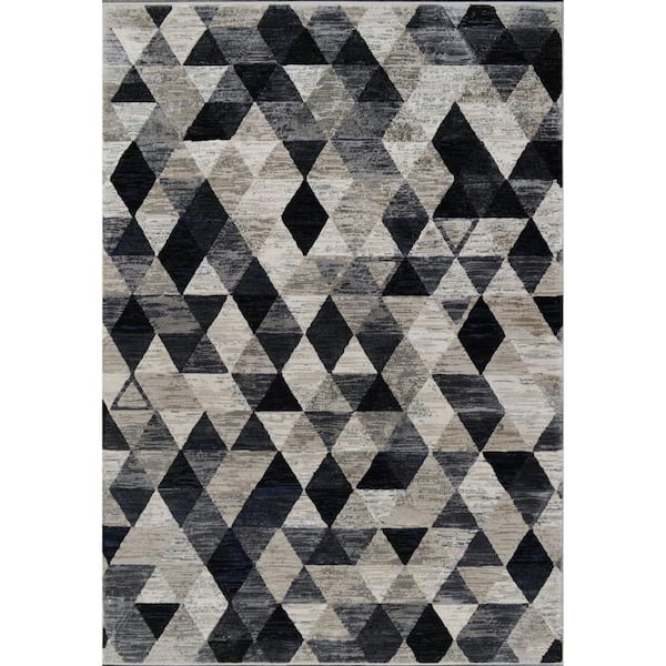 PRIVATE BRAND UNBRANDED Bazaar Stitch Black/Beige 5 ft. x 7 ft. Geometric Area Rug