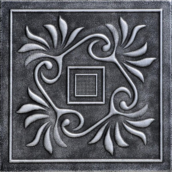 A La Maison Ceilings Cockatoos Black Silver 1.6 ft. x 1.6 ft. Decorative Foam Glue Up Ceiling Tile (21.6 sq. ft./case)