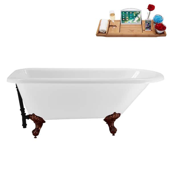 Streamline 62 in. x 29 in. Acrylic Clawfoot Soaking Bathtub in Glossy White Matte Black Drain, Matte Oil Rubbed Bronze Clawfeet