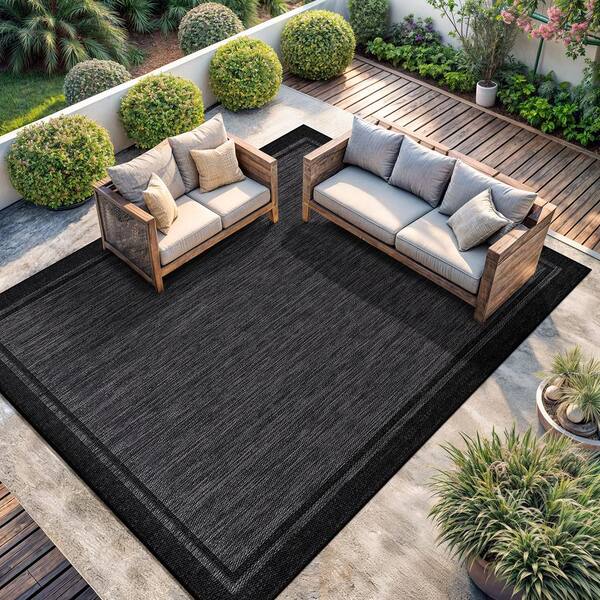 CAMILSON Hawaii Black/Grey 6 ft. x 9 ft. Bordered Indoor/Outdoor 