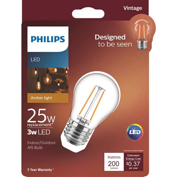 energie Integreren salon Philips 25-Watt Equivalent A15 Indoor/Outdoor Clear Glass Edison LED Light  Bulb Amber Warm White (2200K) 470534 - The Home Depot