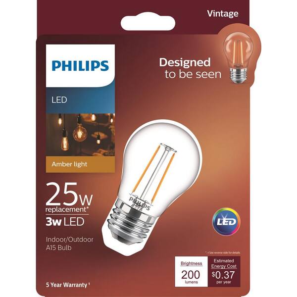 Philips 25 Watt Equivalent A15 Indoor Outdoor Clear Glass Edison Led Light Bulb Amber Warm White 2200k 470534 The Home Depot - Philips Led Outdoor Light Bulb Philips 25 Watt Equivalent A15 Indoor Outdoor Clear Glass Edison Led Light Bulb Amber Warm White 2200k 470534 The Home Depot - Philips Led Outdoor Light Bulb