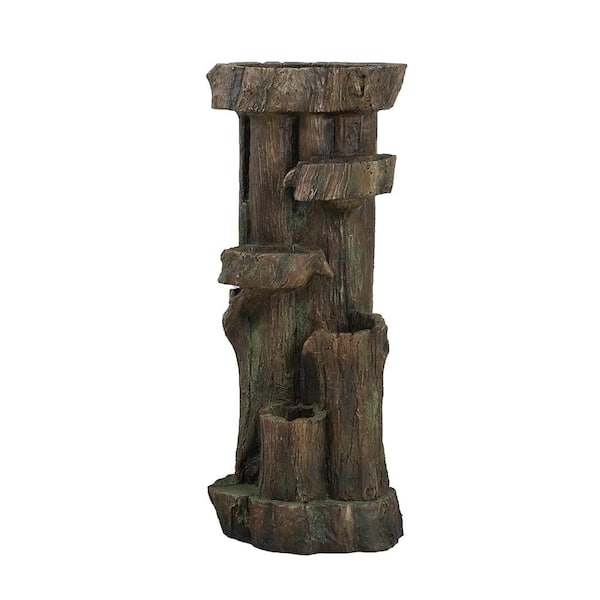Siavonce 11 x 13.4 x 31.5 in. Rustic Decorative Tree Trunk 5 Tier Water Fountain, with Light and Pump, for Indoor and Outdoor