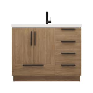 Carla 42 in. W x 20 in. D x 35 in. H Single Sink Freestanding Bath Vanity in Dark French Oak with White Ceramic Top