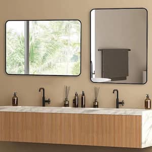 24 in. W x 32 in. H Black Rectangle Vanity Mirror, Modern Wall Mount Rounded Corner Framed Mirror for Bathroom,Entrance