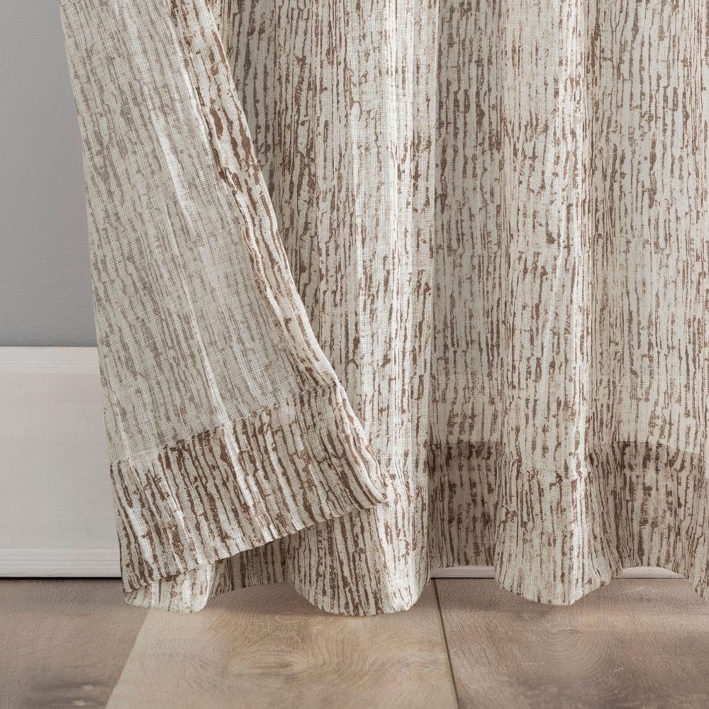 Pecan Brown Sheer Watercolor Print Rod Pocket Curtain Panel