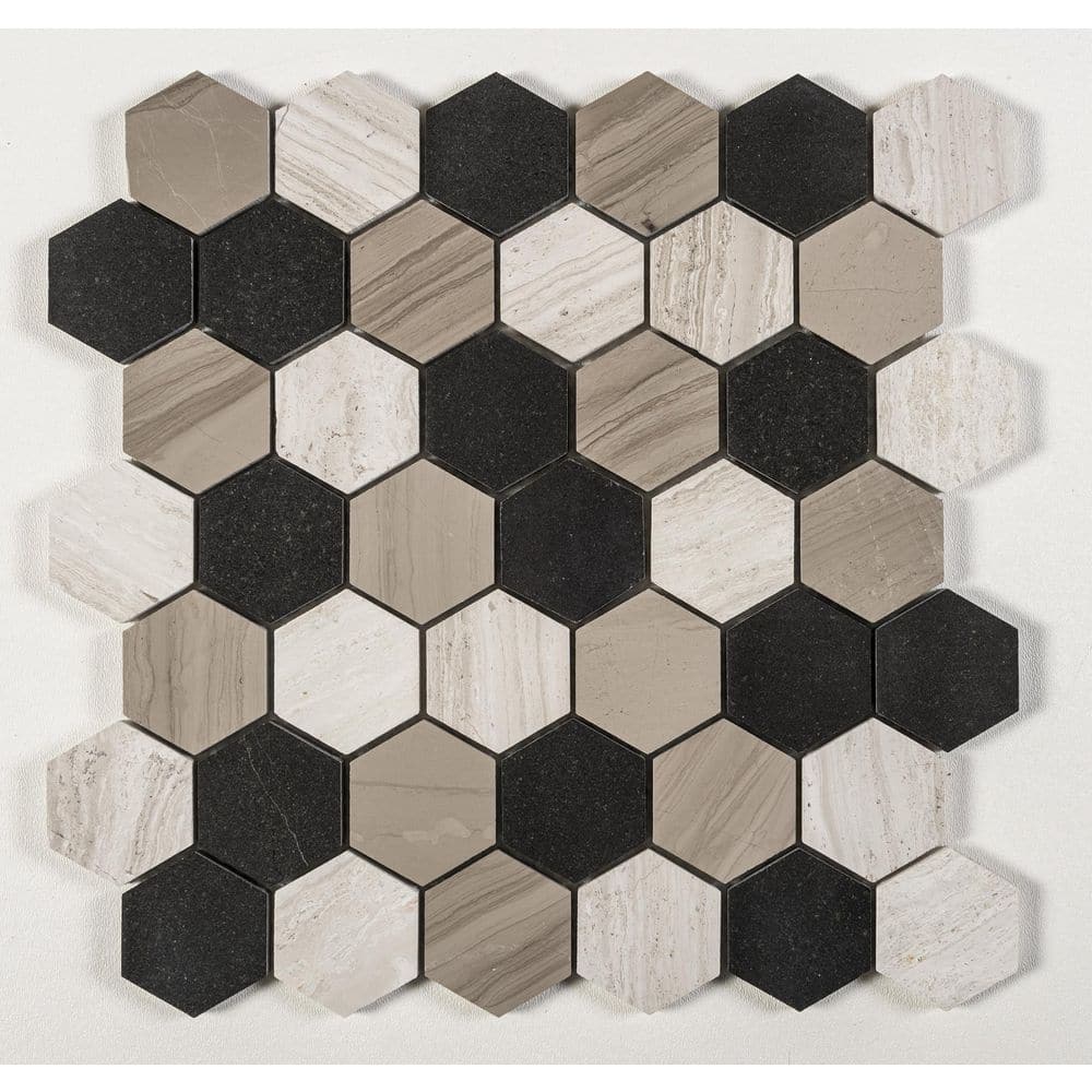 Hazelton Tan and Brown Hexagon Natural Stone Mosaic Tile