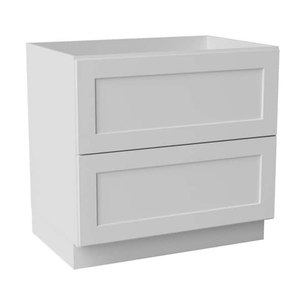 36 in. W x 24 in. D x 34.5 in. H Ready to Assemble Solid Wood Shaker 2 Drawers Base Kitchen Cabinet in White