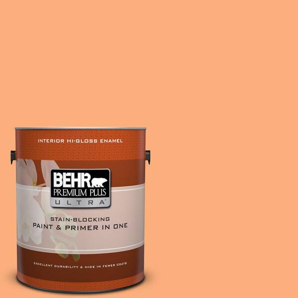 BEHR Premium Plus Ultra 1 gal. #260B-5 Cantaloupe Slice Hi-Gloss Enamel Interior Paint and Primer in One