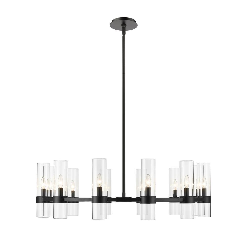 Datus Matte Black Iron Wagon Wheel Chandelier with Clear Glass Uplights