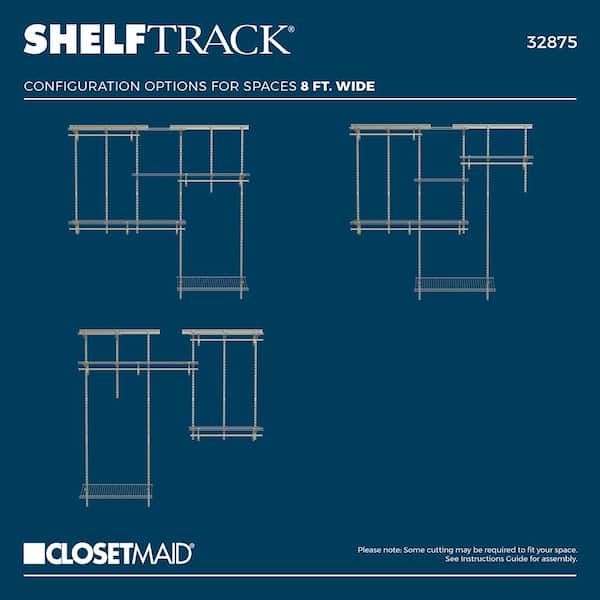 ClosetMaid ShelfTrack 5 ft. to 8 ft. 12 in. D x 96 in. W x 78 in. H Nickel Steel Closet System Organizer Kit