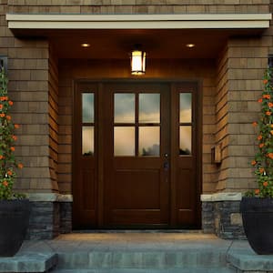 68 in. x 80 in. Farmhouse Ashville Left-Hand Inswing Chestnut Stained Wood Prehung Front Door
