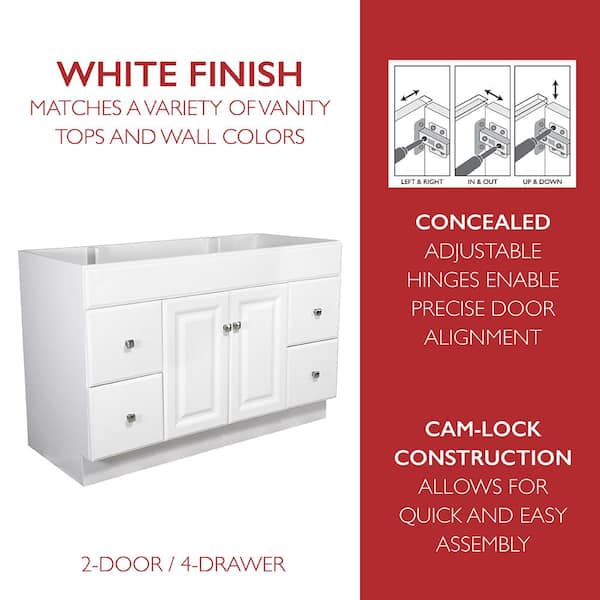 Wyndham 48 in. 2-Door 4-Drawer Bath Vanity Cabinet Only in Semi-Gloss White (Ready to Assemble)