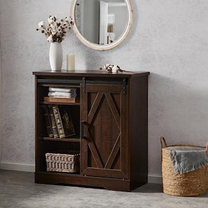 Farmhouse 35 in. Brown Accent Cabinet Sliding Barn Door Storage Sideboard Buffet Entryway Table