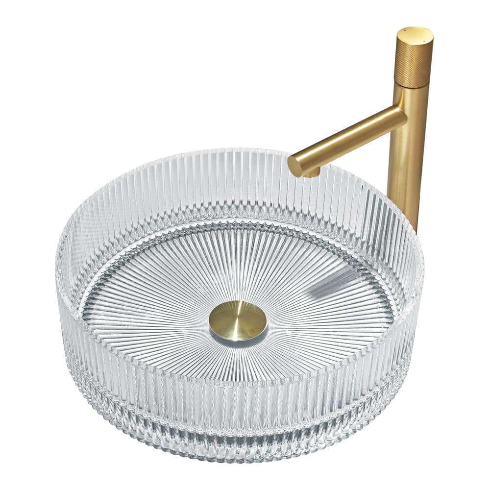 Clear Tempered Glass Circular Vessel Bathroom Sink - 16 in.