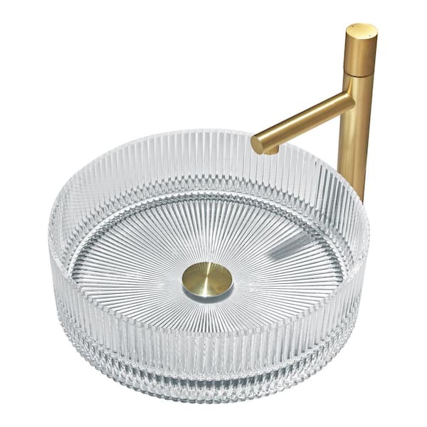 castellousa Cowrie Timeless Clear Tempered Glass Crystal Round Vessel Sink - 16 in.