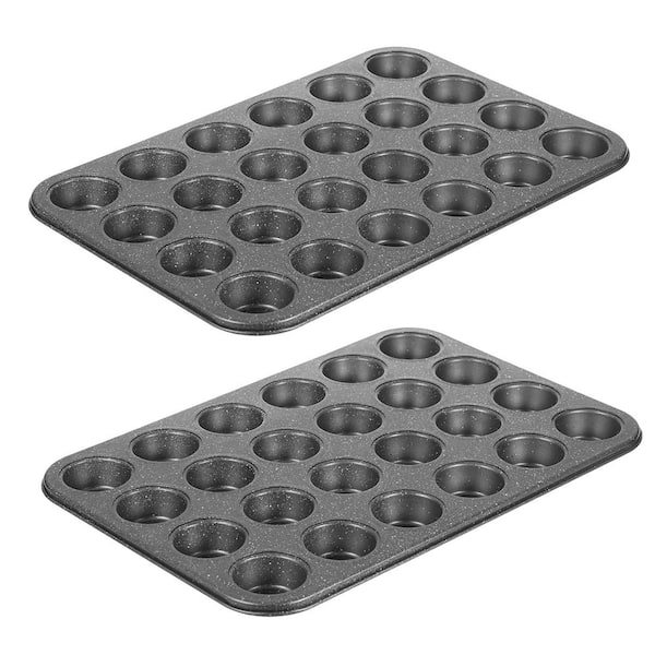 24-Piece Carbon Steel Muffin Pan Nonstick Gray Marble Ceramic Coating Cupcake Cheesecake Baking Set