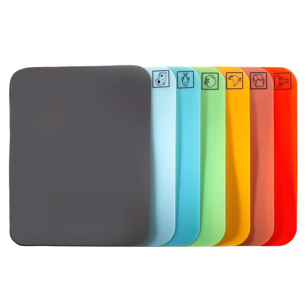 Bamboo Cutting Board with Color-Coded Flexible Mats Set