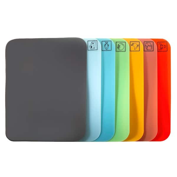 Easy-to-Clean Bamboo Wood Cutting Board with set of 6 Color-Coded Flexible  Cutting Mats with Food Icons - Chopping Board Set 