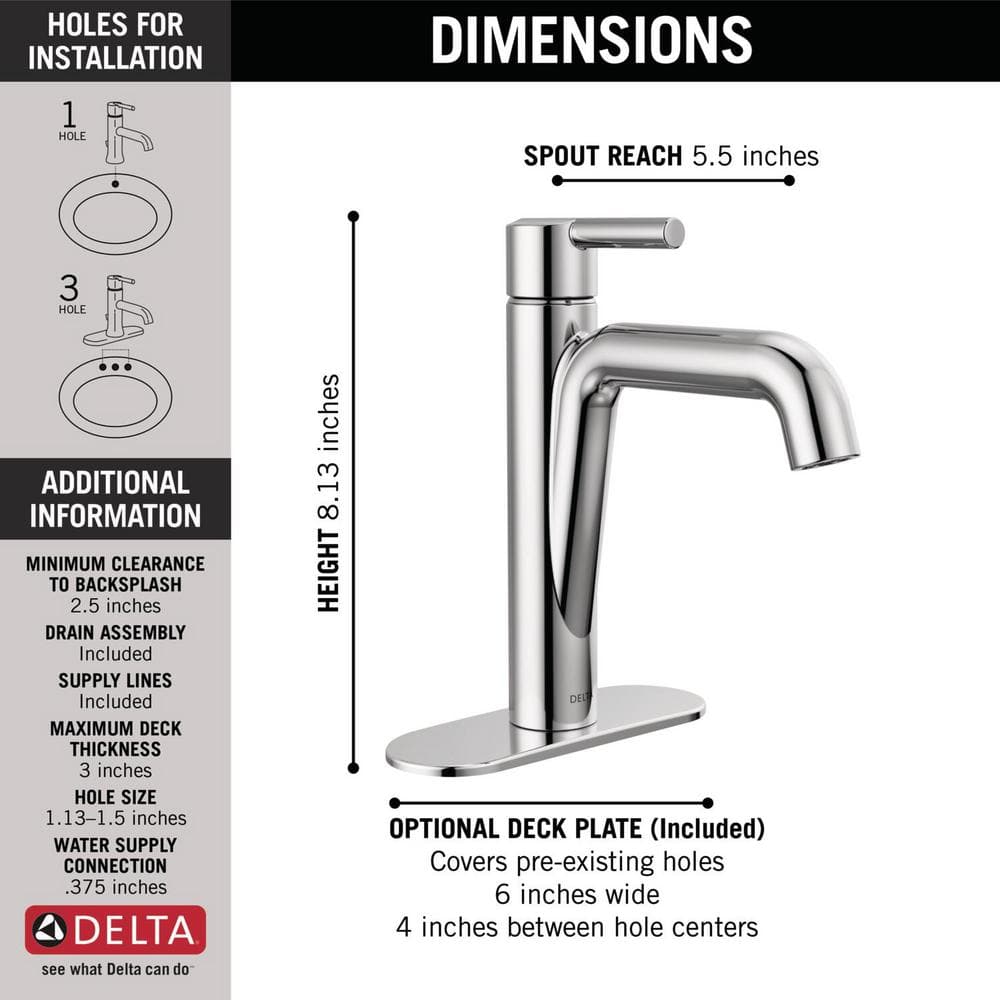 Nicoli Chrome Single Handle Bathroom Faucet with Drain Assembly