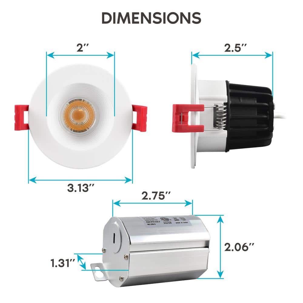 Bright White 2'' Dimmable LED Recessed Lighting Kit for Indoor/Outdoor