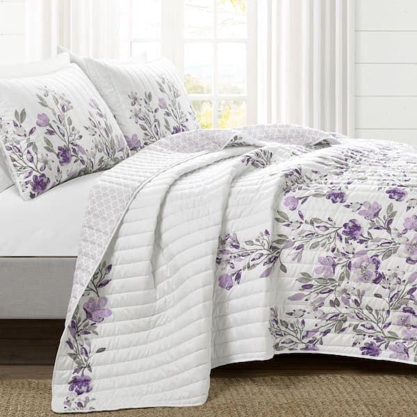 Lush Decor Tanisha Reversible Quilt Gray/Purple King Set (3-Piece