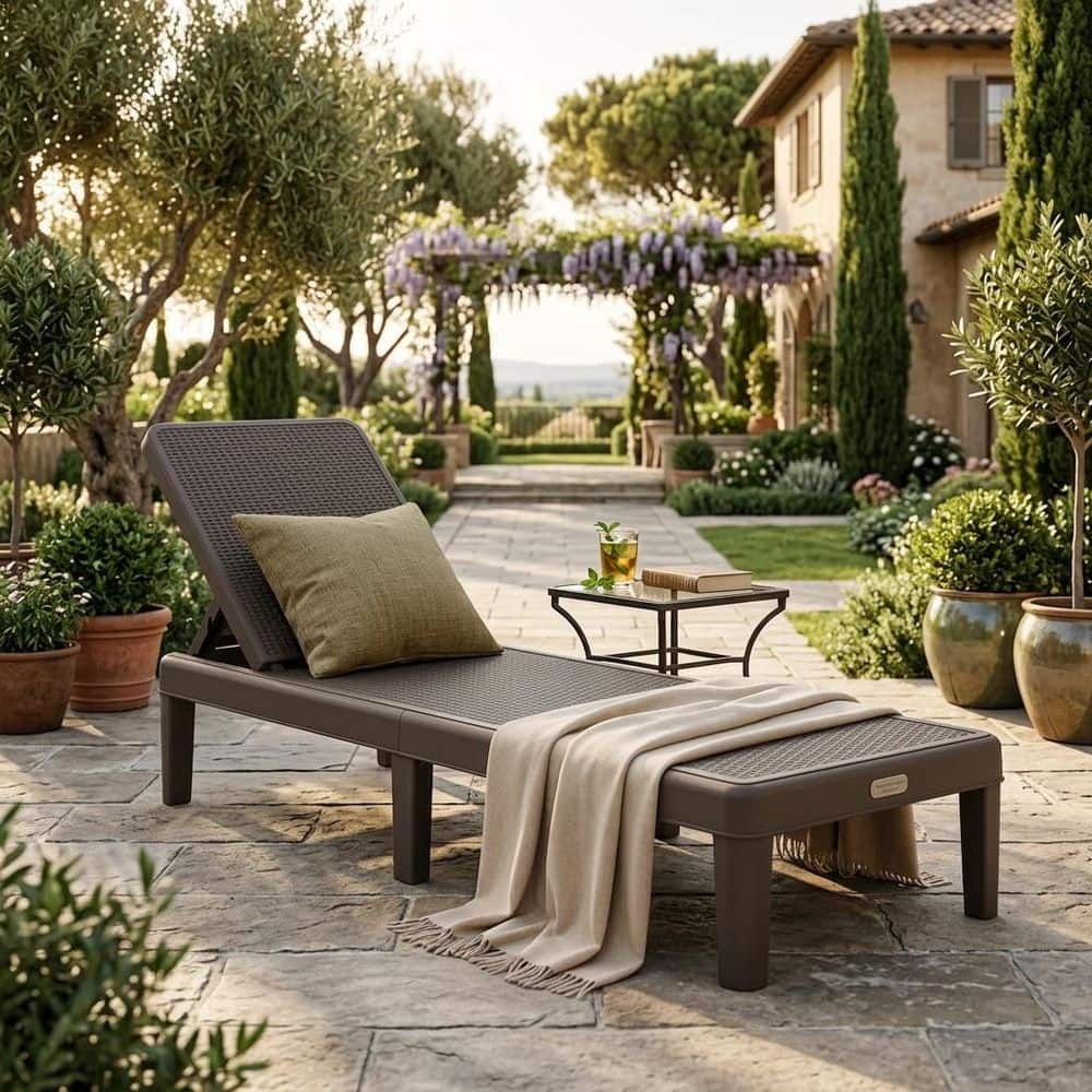 Brown Adjustable Outdoor Chaise Lounger Chair