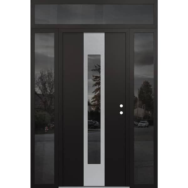 A1 60 in. x 96 in. Silver P Left-Hand/Inswing Mirrored Glass Black/Black 2 Sidelite+Transom Steel Prehung Front Door