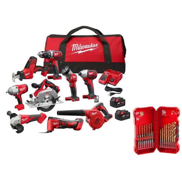 M18 18-Volt Lith-Ion Cordless Combo Kit (9-Tool) w/ (2) Batteries, Charger, Tool Bag, & Drill Bit Set