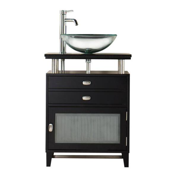 Home Decorators Collection Moderna 24 in. W x 21 in. D Bath Vanity in Black with Marble Vanity Top in Black and Glass Door