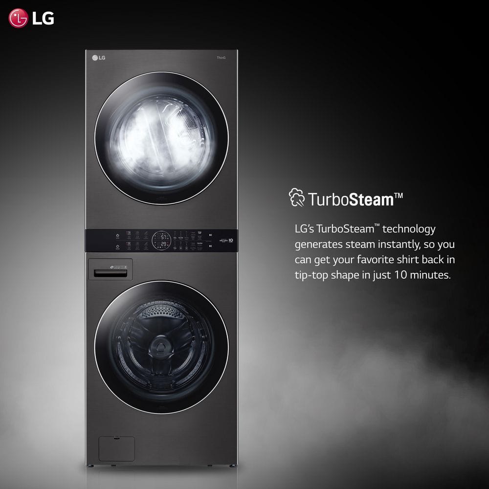 Black Steel 27" Smart Gas Washer and Dryer Set with LED Display