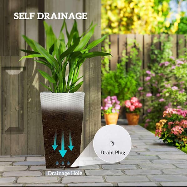 Outsunny Set of 3 Tall Planters with Drainage Holes, Outdoor & Indoor Flower Pot Set for Front Door, Entryway, Patio and Deck, White