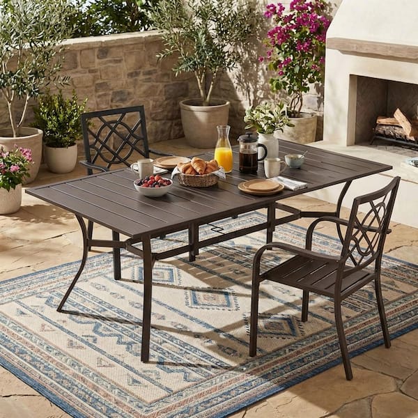 Aoodor 82.6 in. Brown Rectangular Metal Outdoor Dining Table with