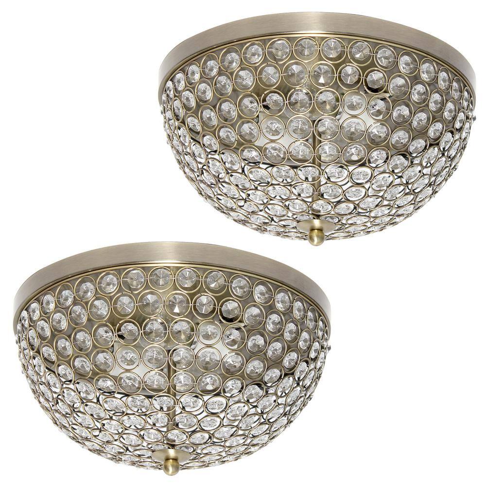 Antique Brass Crystal Dome Flush Mount Ceiling Light Set