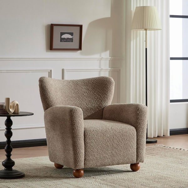 Georgia Modern Light Brown Fabric Upholstered Accent Chair Wingback Arm Chair with Solid Wood Legs