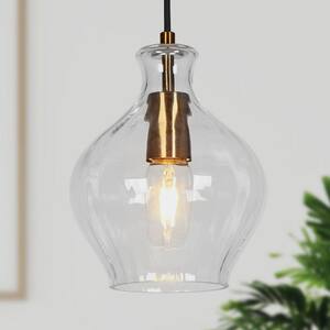 Modern Kitchen Island Pendant Light 1-Light Noble Black and Brass Pendant Light with Ginger Jar Shaped Clear Glass Shade