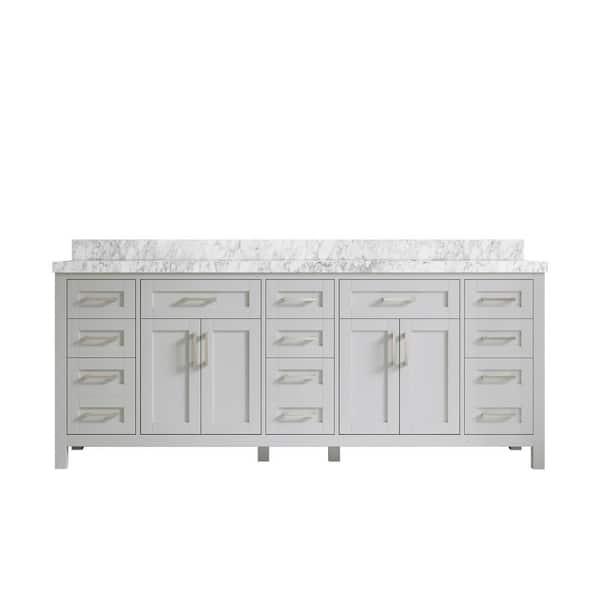 Willow Collections Cambridge 84 in. W x 22 in. D x 36 in. H Double Sink Bath Vanity in Gray with 2 in. Carrara Marble Top