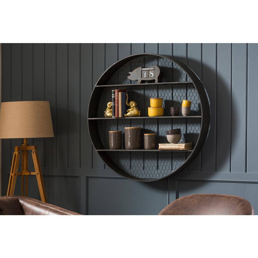 Elegant Gray 41" Round Metal Wall Shelf with Open Wire Back