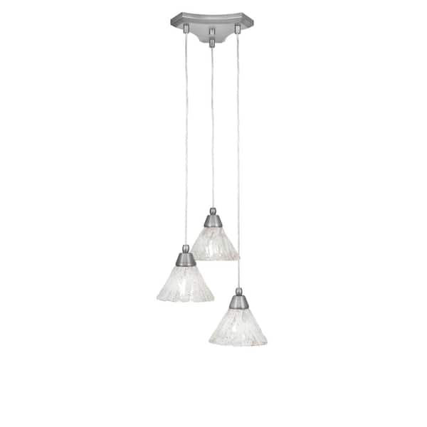 Unbranded Condor 3 Light Brushed Nickel, Cluster Pendant Light with 7 in. Italian Ice Glass Shades, No bulbs included