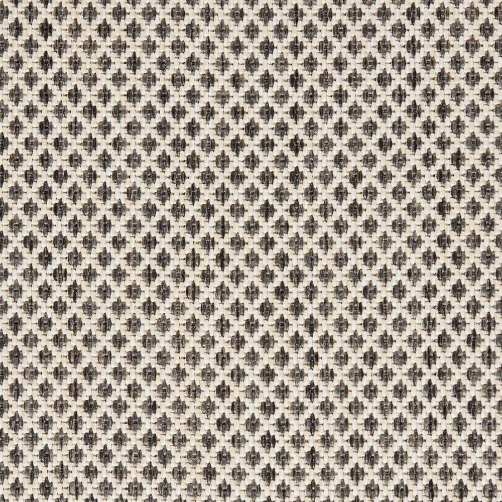 Ivory Charcoal Geometric Synthetic 26'' Easy Care Outdoor Rug