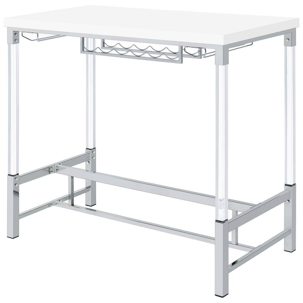 White High Gloss Bar Height Table with Acrylic Legs and Wine Storage