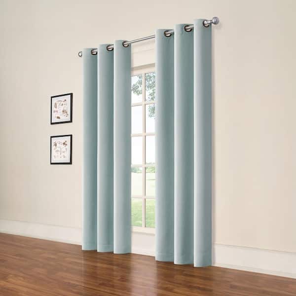 Eclipse Darrell ThermaWeave Spa Solid Polyester 37 in. W x 84 in. L Blackout Pair Grommet Curtain Panel