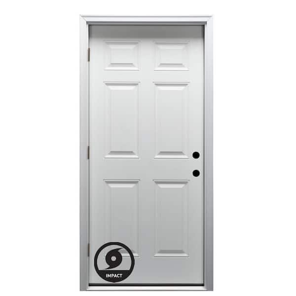 36 in. x 80 in. Severe Weather Right-Hand Outswing 6-Panel Primed Fiberglass Smooth Prehung Front Door