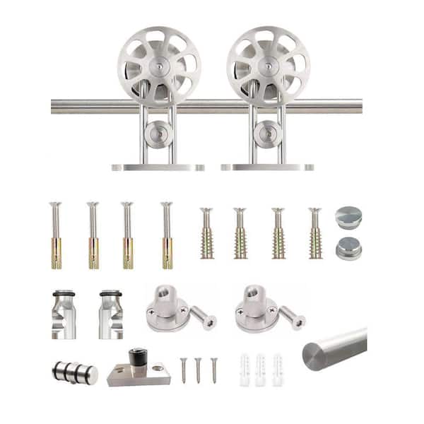 WINSOON 6 ft./72 in. Stainless Steel Sliding Barn Door Hardware Kit Spoke Wheel for Single Door with Non-Routed Floor Guide