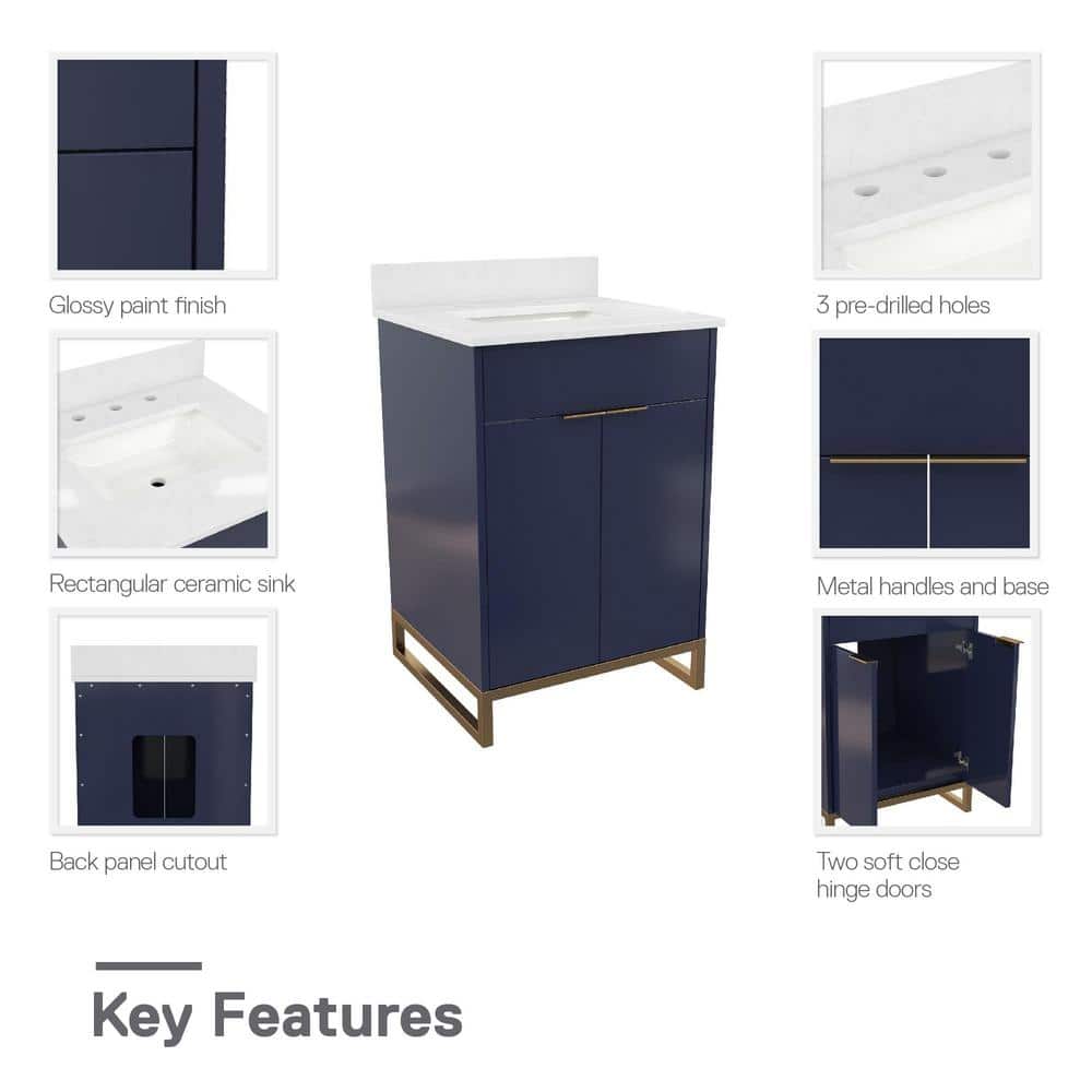 Navy Blue and Gold 24" Freestanding Bathroom Vanity